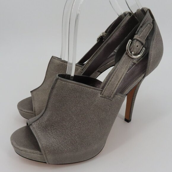 Coach ASHTON Women 9 Shimmer Gray Leather Peep Toe Platform Stiletto Heels Shoes - Picture 14 of 15